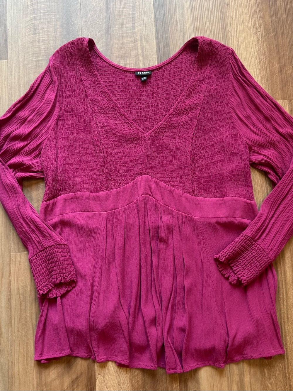 torrid Raspberry V-Neck Long Sleeve Tunic Blouse